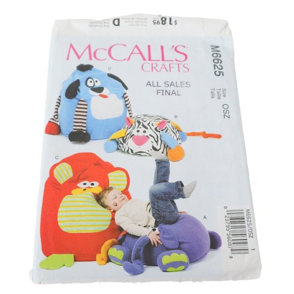 McCall's Crafts Children's Chairs & Pouf Sewing Pattern M6625 Monkey Dog UNCUT - Picture 1 of 4